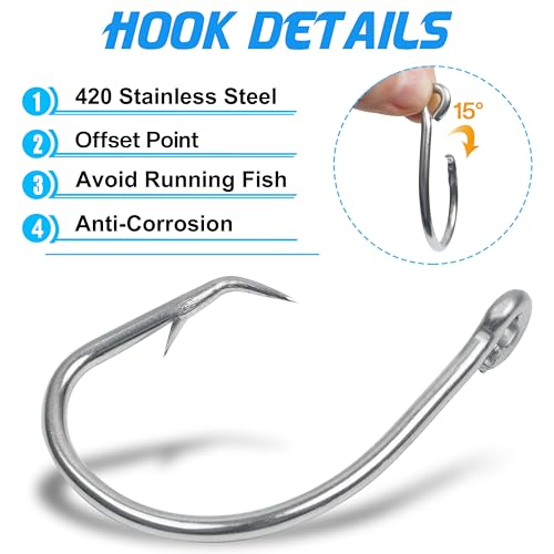 Stainless Steel Tuna Circle Hooks, 30pcs 3X Strong Saltwater Hooks Ultra Sharp for Tuna Marlin Swordfish Sharks, Size 5/0-10/0 - size: 8/0 _ 30pack