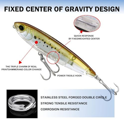 Top Water Fishing Lure for Freshwater and Saltwater, Long Cast Sinking Pencil Lures Artificial Hard Baits with Treble Hook, for Bass Walleye Pike Catfish Musky Perch Fishing Gifts for Family Fishing - color: B