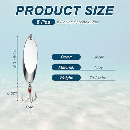 Fishing Spoons Lures Metal Saltwater Treble Trout Lures Jigging Spoon with Treble Hooks Spinner Baits for Freshwater - color: Silver, size: 7g / 1/4oz