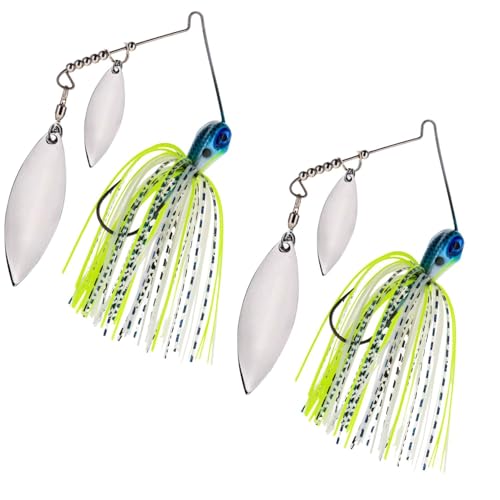 Reaction Tackle Tungsten Double Willow Spinnerbait, Compact Profile Bass Fishing Lure with Flash and Vibration for Largemouth and Smallmouth Bass (2-Pack) - color: Charming Shad, size: 3/8 Oz