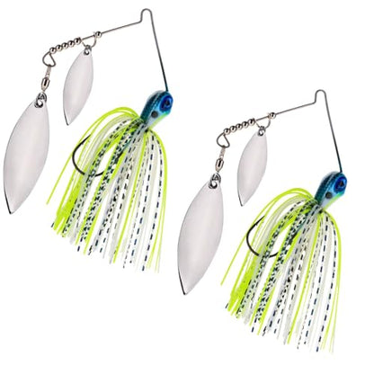 Reaction Tackle Tungsten Double Willow Spinnerbait, Compact Profile Bass Fishing Lure with Flash and Vibration for Largemouth and Smallmouth Bass (2-Pack) - color: Charming Shad, size: 3/8 Oz