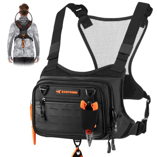 KastKing Bait Boss Water-Resistant Fishing Chest Pack With EVA Zip-Down Workstation, MOLLE Storage, Adjustable Chest Straps - color: A: Black