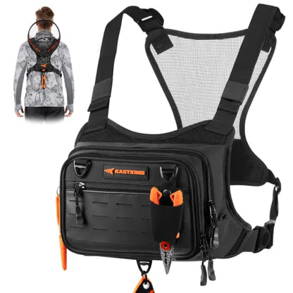 KastKing Bait Boss Water-Resistant Fishing Chest Pack With EVA Zip-Down Workstation, MOLLE Storage, Adjustable Chest Straps - color: A: Black