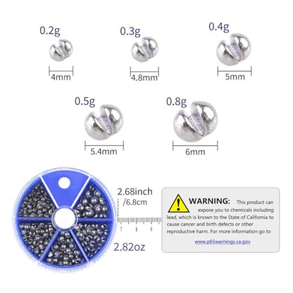 Split Shot Sinkers Combo Assortment 167pcs - 5 Sizes Removable Pure Lead Egg Sinkers & Micro Weights for Trout Fishing | Freshwater &Saltwater Gear with Fly & Ice Fishing Precision | Small Weights Kit