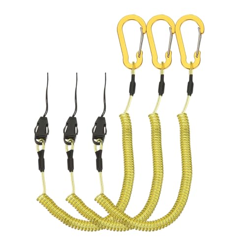 PATIKIL Coiled Lanyards with Buckle Retractable Safety Ring and Quick Release Detachable Buckle for Fishing Equipment - color: Yellow, size: 40 Inch