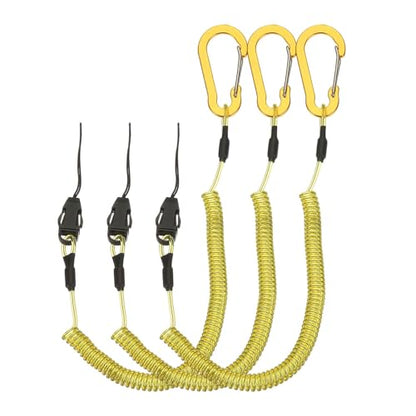 PATIKIL Coiled Lanyards with Buckle Retractable Safety Ring and Quick Release Detachable Buckle for Fishing Equipment - color: Yellow, size: 47 Inch
