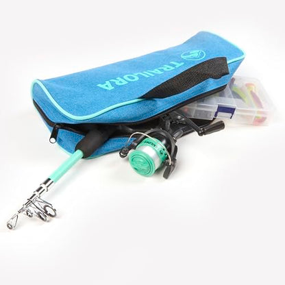 Fishing Kit with Rod, Pre-Spooled Reel, Tackle, Hooks, Zip Carry Case - Camping/Hiking/Kayaking/Boat/RV/Car/Cabin/Cottage