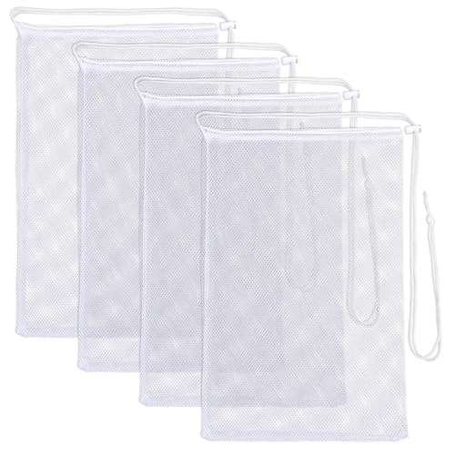 Mesh Chum Bag, 4 Pcs Bait Chum Bucket for Enhanced Fishing Attraction 12×18 inch, Nylon Drawstring Laundry Bags, White Net Storage Bags for Saltwater Fishing Kitchen Gifts Travel College - size: 12 x18 inch
