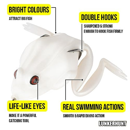 Lunkerhunt - Topwater Fishing Lures for Bass Trout Fishing | Combat Frog Lure for Big Fish | Award Winning Hollow Body Frog Fishing Bait with Weedless Hooks - color: Pearl