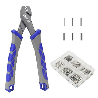 Booms Fishing Crimping Pliers Tool: 6.5in Crimper for Single Barrel - 300pcs Sleeves and Lanyard Included, XW41 - style: Crimper with 300pcs Sleeves