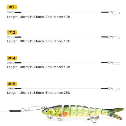 DONQL 15PCS Fluorocarbon Fishing Leaders with Swivel Snaps Connects Lures Bait or Hooks Wire Leaders Line for Saltwater Freshwater Ideal for Bass, Trout, Pike - size: #18 30cm/11.81inch Endurance: 23lb