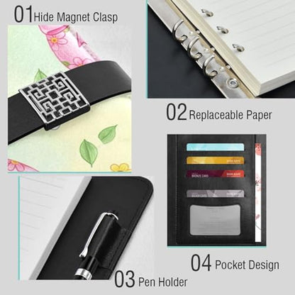 Easter Eggs Flowers Bows A5 PU Leather Refillable Binder,Business Notebook Travel Planner with Expandable Pockets,6-Ring,Pen Storage & Easy-Clean Surface for Daily Use - color: Easter Eggs Flowers Bows