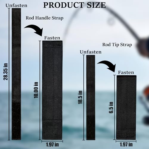 12760-7 Fishing Rod Holder Straps for Boat Deck, Black | Secures 5 Rods, 28.35-In Handle Strap, 18.5-In Tip Strap, Stainless Steel Hardware