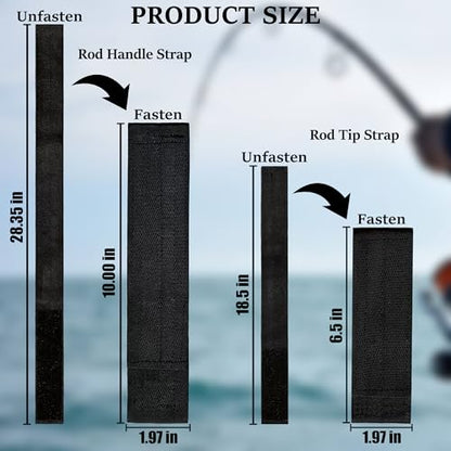 12760-7 Fishing Rod Holder Straps for Boat Deck, Black | Secures 5 Rods, 28.35-In Handle Strap, 18.5-In Tip Strap, Stainless Steel Hardware