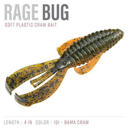Strike King Rage Bug Fishing Lure, Soft Plastic Grub, Unique Design, Subtle Action - color: Bama Craw, size: 4"