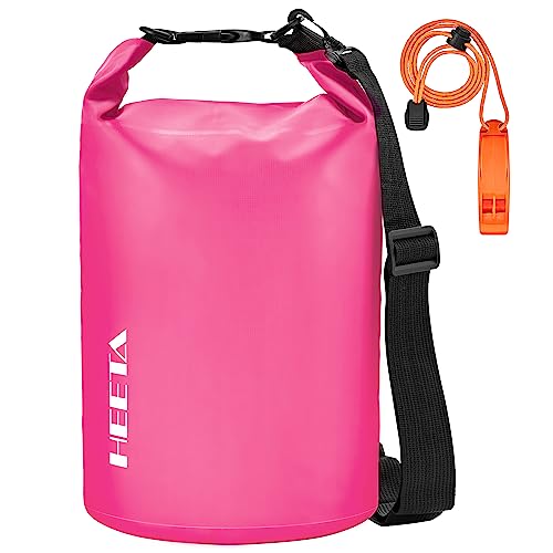 HEETA Waterproof Dry Bag for Women Men, 5L/10L/20L/30L/40L Roll Top Lightweight Dry Storage Bag Backpack with Emergency Whistle for Travel, Kayaking, Boating, Camping, Beach, Cruise Ship Essentials - color: Rose Red, size: 10L
