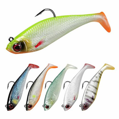 TRUSCEND Duramax Pre-Rigged Saltwater Fishing Lures with BKK Jig Hooks, Easy Catch 10X Tear-Resistant TPE Soft Swimbait for Redfish Grouper Striper Bass Trout Crappie Walleye, Weedless Freshwater Bait - color: E-2.8"-0.37oz