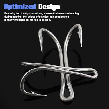Classic Double Fishing Hooks Frog Hooks Fishing Double Hooks, 8pcs Stainless Steel Fishing Hooks with Strong Sharp Open Shank Barbed for Saltwater and Freshwater - size: 9/0-8pcs