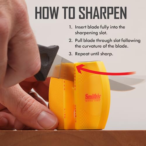 Smith's CCKS 2-Step Knife Sharpener - Yellow - 2-Step Preset Coarse & Fine Slots - Outdoor Handheld Knife Sharpener - Fishing, Hunting, Fillet, Pocket Knives - Compact Plastic Portable Keychain Tool - color: Yellow, style: CCKS