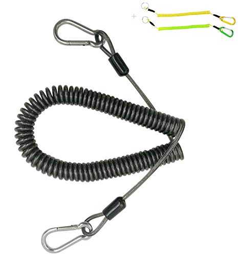 Drchoer Fishing Rod Lanyard for Trolling: 10ft-150LB Saltwater Rod Reel Safety Tether - Retractable Fishing Tool Coil Lanyard for Deep Sea Pole Kayak Paddles Leash
