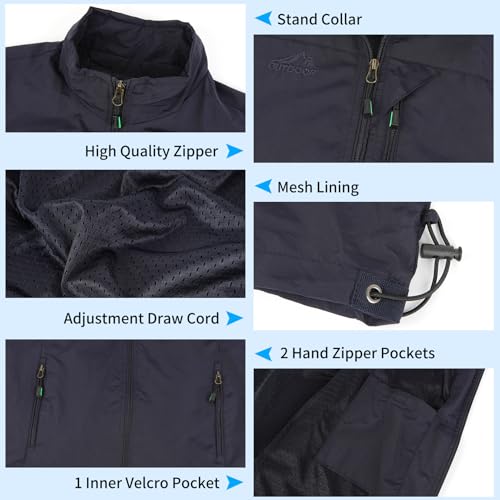 KIWI RATA Mens Casual Lightweight Outdoor Vest Summer Fishing Safari Travel Outerwear Vests Cargo Utility Jacket - color: Navy, size: Medium
