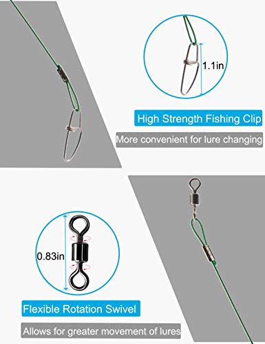 Fishing Leaders Line Steel Leaders Fishing Saltwater 125LB Fishing Leaders with Swivels and Snaps, 19.68in - color: Green