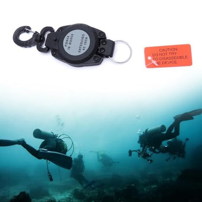 Diving Gear Retractor With Clip Anti-Lost Retractable Rope 41 Inch For Scuba Diving Snorkeling Freediving Spearfishing Swimming Equipment ABS 316 Stainless Steel Black