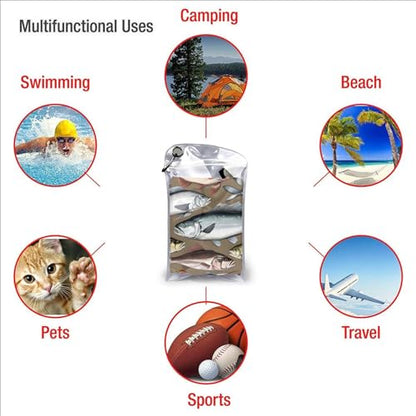 Fishing Bait Print Ultra-Absorbent Microfiber Towel for Outdoor Camping, Hiking, Beach, Travel, Gym, and Home - size: 27.5"x55"