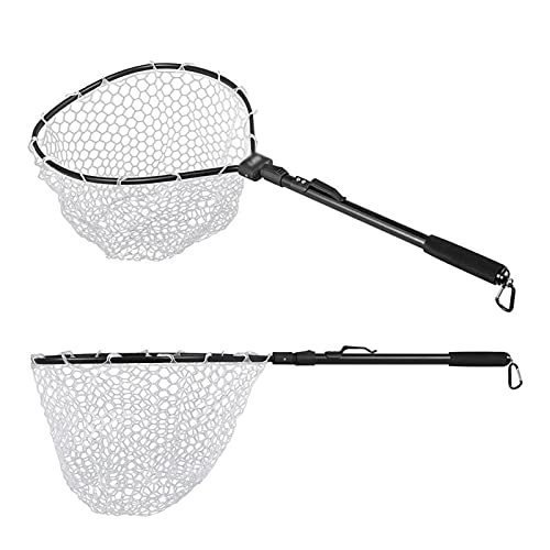 Foldable and Retractable Fishing net Fly Fishing Net Mesh Wooden Handle Nylon/Rubber Landing Net Catch and Release Holder Basket Combo Kit Trout FishingTools Easy to Carry and Storage