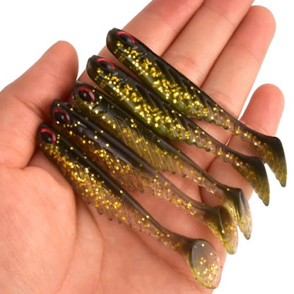 50pcs Paddle Tail Swim Baits Ripple Shad Fishing Soft Bait Power Bait Fishing Soft Plastic Lures for Saltwater Freshwater Fishing