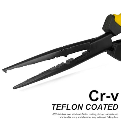 9-inch Fishing Pliers with Rust-resistant Teflon Coating, Fresh/Sea Fishing Tools, Comfortable Grip Fishing Gear for Fishing Trips - style: 9" Split Ring Nose