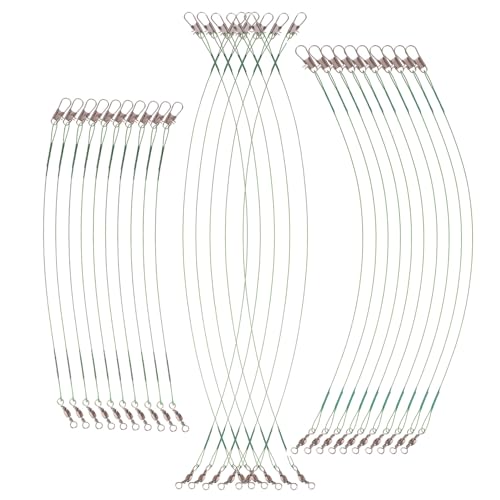 LABRIMP 60pcs Fishing Wire Leaders with Steel Swivels and Anti-bite Heavy Duty Wire Line Leash Rig for Freshwater and Saltwater Pike Muskie Walleye Fishing
