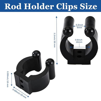 Rubber Fishing Rod Holder Clips, 20 Pack Black 16mm Inner Diameter Adjustable Pole Clips, Saltwater Resistant Fishing Accessories for Boat, Kayak, Dock, Railing & Garage Storage