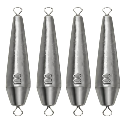 10PCS Fishing Weights, Inline Trolling Bullet Sinkers Double Ring Torpedo Fishing Weights Lead Drop Shot Fishing Weight Sinkers - 20g-50g - size: 3.53oz(100g)-4 Pack