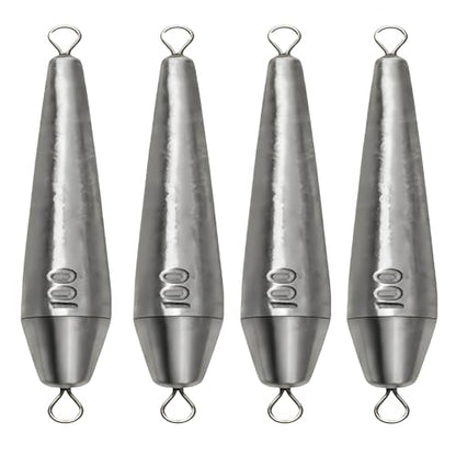 10PCS Fishing Weights, Inline Trolling Bullet Sinkers Double Ring Torpedo Fishing Weights Lead Drop Shot Fishing Weight Sinkers - 20g-50g - size: 3.53oz(100g)-4 Pack