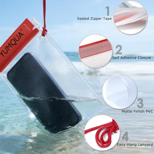 YUMQUA Clear Waterproof Bag, Waterproof Document Pouch Passport Holder Water Tight Map Case Waterproof Pouch Water Proof Small Dry Bags for Kindle Phone Tablet Camera, Kayak Boat PaddleBoard - color: Red