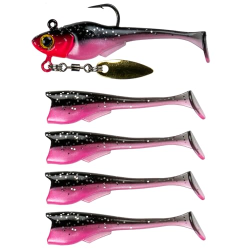 6th Sense – Pecos Underspin Crappie Fishing Lure Kit with 1/8 oz Jig Head and 2 in Swimbaits - color: Black Rose, style: Willow Blade