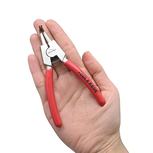 TOOLEAGUE 4 Pcs Mini Snap Ring Pliers Set, Circlip Pliers, 5 inches Internal/External Heavy Duty for Ring Remover Retaining Straight Bent Lock Ring Pliers Set - size: 5 inches (Bent/Straight, Internal/External, 4Pcs)