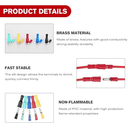 Nilight 200PCS Bullet Terminals Wire Connectors AWG 22-14 Female & Male Butt Insulated Waterproof Electrical Connector Kit for Automotive Marine Electrical Wiring - color: 200PCS Bullet Terminals