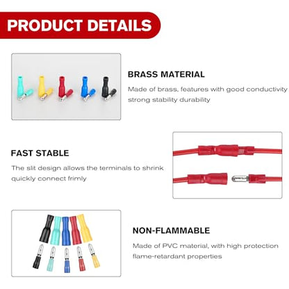 Nilight 200PCS Bullet Terminals Wire Connectors AWG 22-14 Female & Male Butt Insulated Waterproof Electrical Connector Kit for Automotive Marine Electrical Wiring - color: 200PCS Bullet Terminals