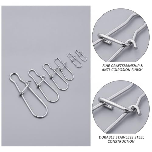 Gourd-Shape Stainless Steel Lure Snaps, Silver Finish Quick-Change Connectors for Saltwater and Freshwater Fishing Tackle (100-Pack Assorted Sizes) - size: 1.97 x 1.57 x 0.59"
