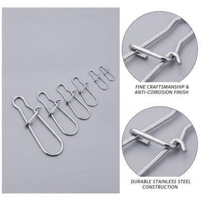 Gourd-Shape Stainless Steel Lure Snaps, Silver Finish Quick-Change Connectors for Saltwater and Freshwater Fishing Tackle (100-Pack Assorted Sizes) - size: 1.97 x 1.57 x 0.59"