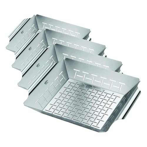 Weber Deluxe Grilling Basket – Stainless Steel Grill Basket for Vegetables,Seafood & Small Foods,Durable BBQ Cooking Accessory for Charcoal and Gas Grills,(Pack of 4) - size: Large (Pack of 4)