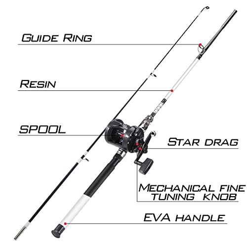 Sougayilang Conventional Reel and Fishing Rod Combo – Medium Heavy Fiberglass Rod, Heavy Duty Catfish Trolling Reel Combo for Catfish Salmon and Steelhead 6/7ft - color: 6FT-3000