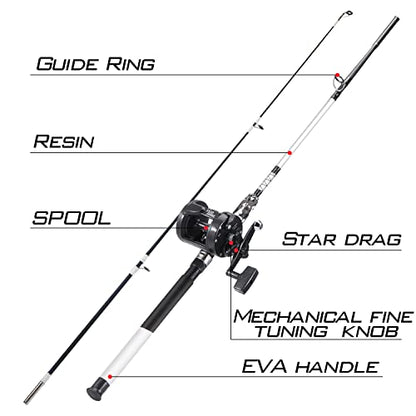 Sougayilang Conventional Reel and Fishing Rod Combo – Medium Heavy Fiberglass Rod, Heavy Duty Catfish Trolling Reel Combo for Catfish Salmon and Steelhead 6/7ft - color: 6FT-3000