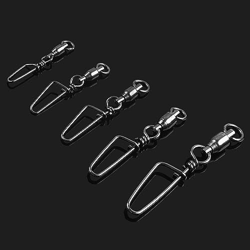 AGOOL Ball Bearing Fishing Swivel with Coastlock Snap Kit - 60pcs Stainless Steel Welded Ring Barrel Swivels Fish Line Connector Saltwater Fishing High Strength 8 to 440Lb Copper with Nickle Coated
