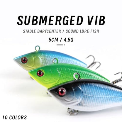 10Pcs Fishing Lures VIB Hard Baits Lipless Crankbaits Sinking Lures for Bass Trout Perch Salmon 2in/0.16oz