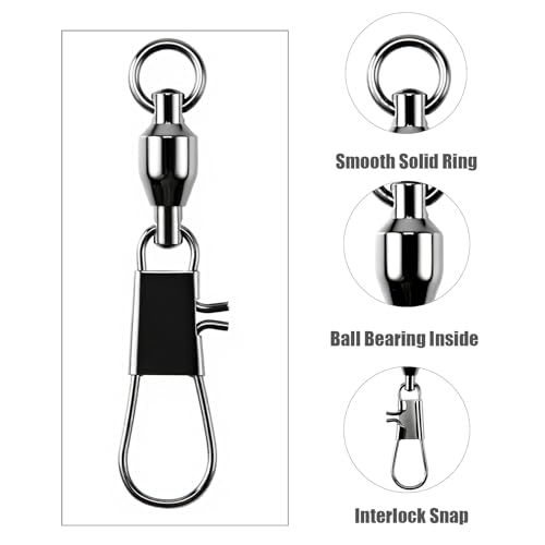 AMYSPORTS Steel Stainless Snap Swivels Saltwater Ball Bearing Fishing Swivel Lure Connector Barrel Swivels Fishing Tackle Black Nickel - size: size4 (50.1lb) 50 pcs