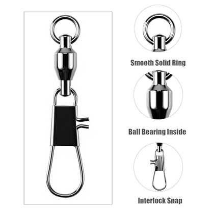 AMYSPORTS Steel Stainless Snap Swivels Saltwater Ball Bearing Fishing Swivel Lure Connector Barrel Swivels Fishing Tackle Black Nickel - size: size4 (50.1lb) 25 pcs