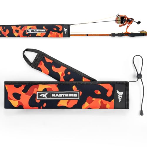 KastKing MeshGuard Camo Neoprene Fishing Rod Socks, Fishing Rod Sleeve, Floating Rod Sleeves, Adjustable Lanyard & Built-in Hanging Loop, Fits Casting, Spinning, and Fly Rods - color: Orange Camo 1 Pcs, style: Spinning
